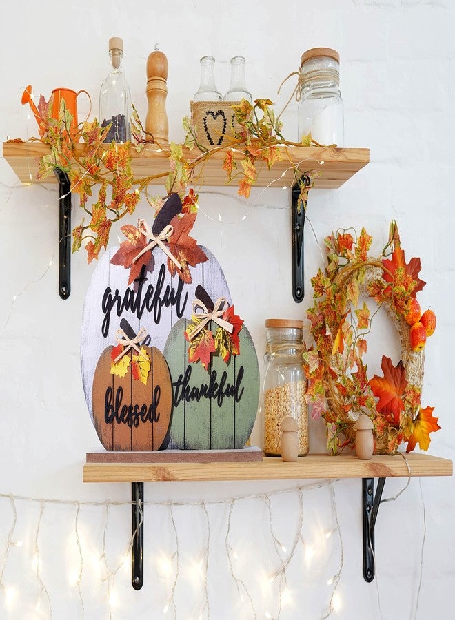 CYNOSA Fall Decorations for Home Blessed Grateful Thankful Fall Decor Wooden Pumpkin Tabletop Signs for Home Thanksgiving Farmhouse Living Room Harvest - Image 3